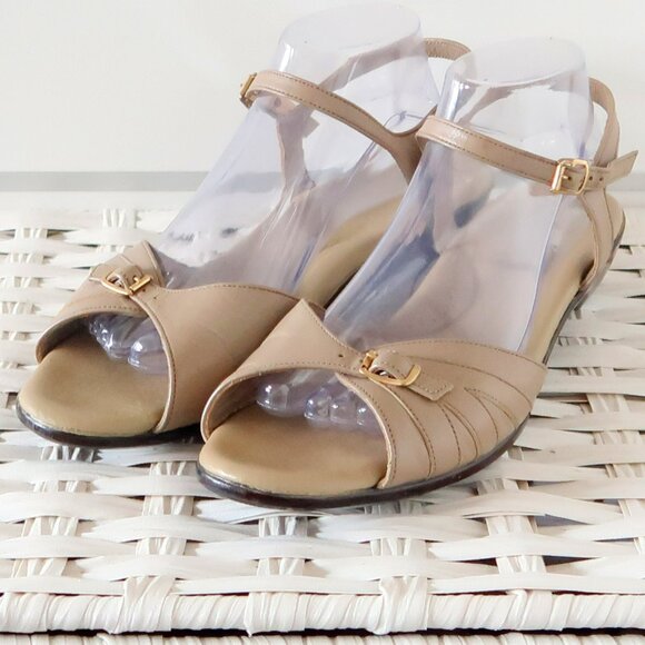 SAS Beige Soft Arch Leather Open Toe Sandals Flats Summer Wedge Comfort Shoes 11 - Picture 8 of 15